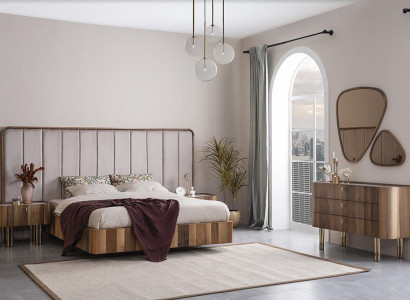 Bedroom Set Double Bed Modern 2x Bedside tables Luxury Chest of drawers with Mirror